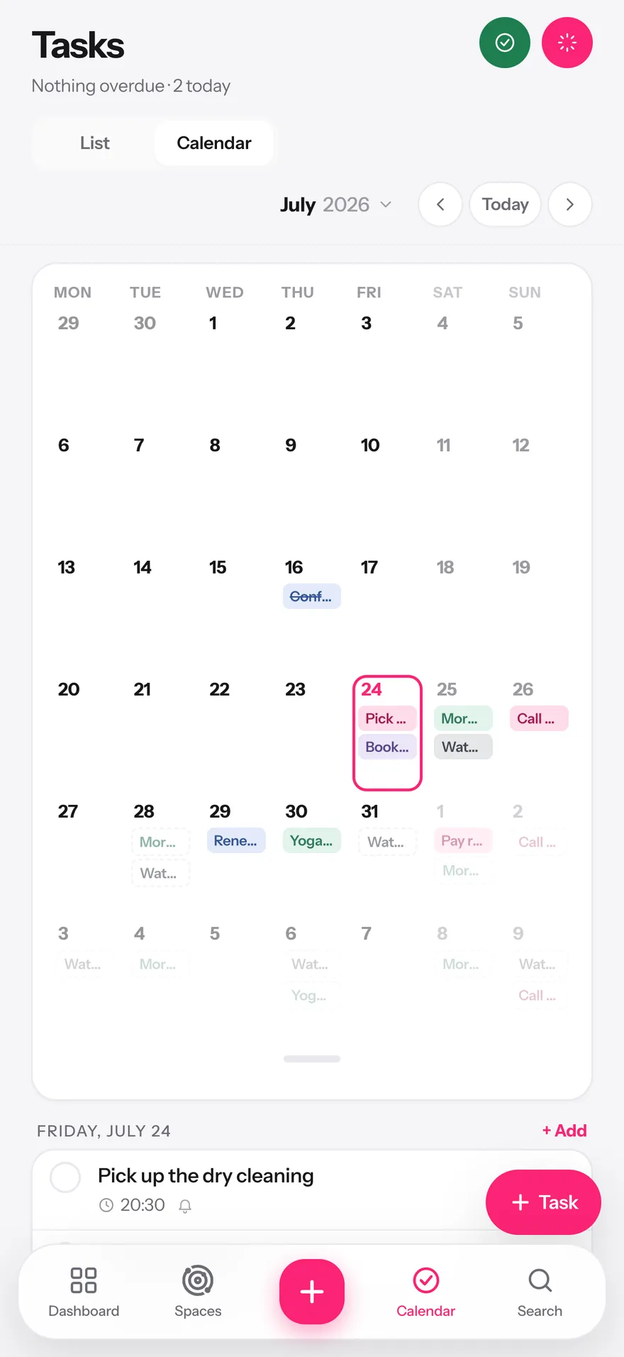 Glim monthly calendar with recurring tasks