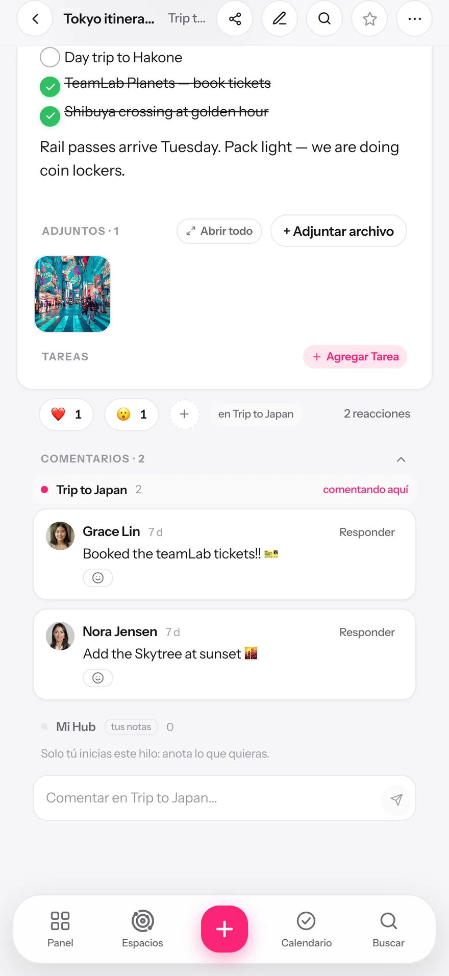 Comentarios y reacciones dentro de una cápsula de Glim
